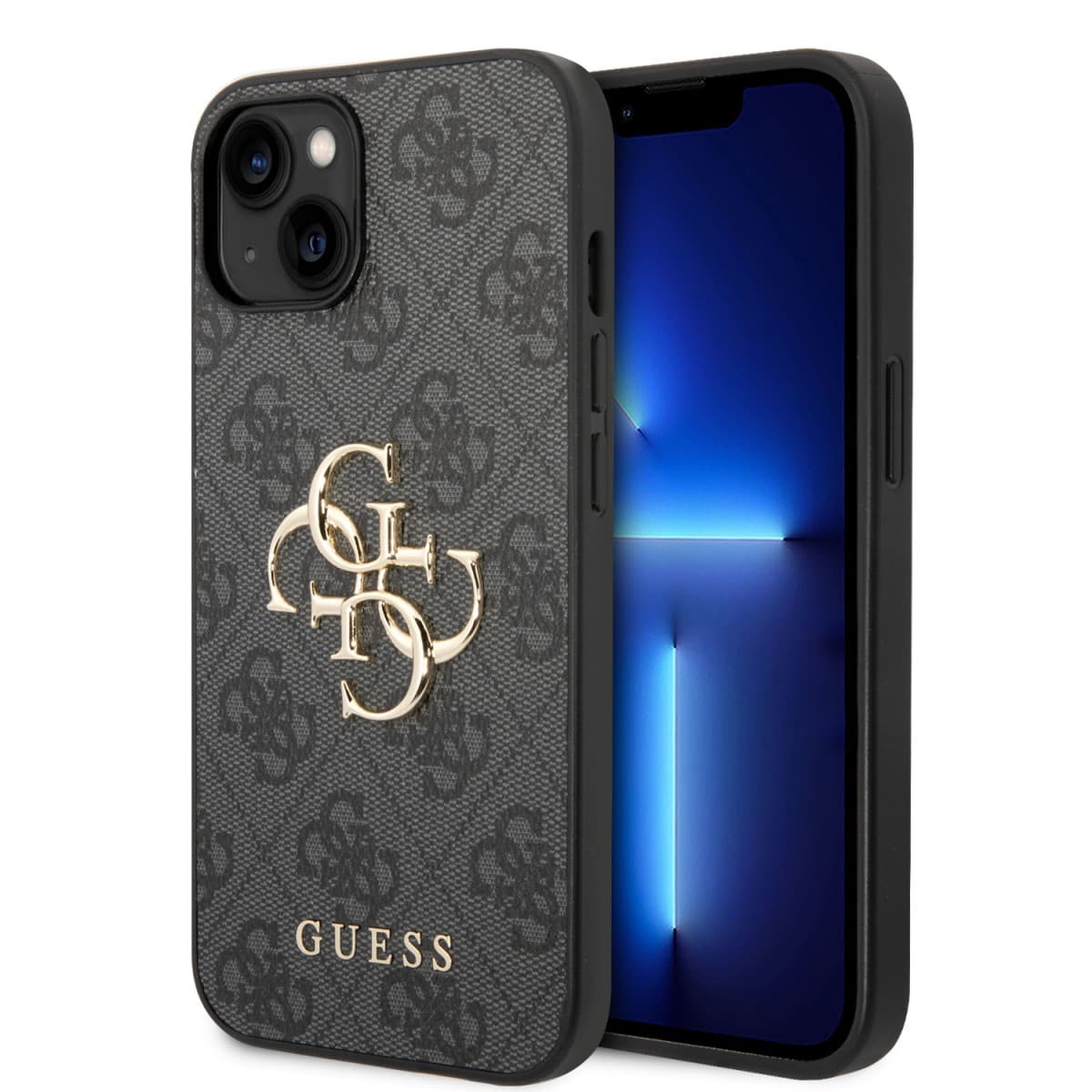 Guess PU 4G Metal Logo Zadní Kryt pro iPhone 15 Grey - náhled 1
