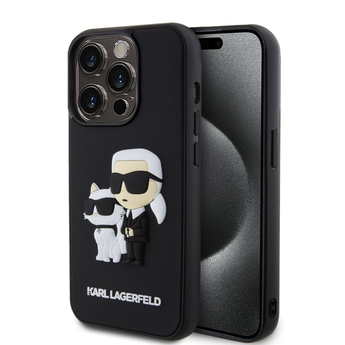 Karl Lagerfeld 3D Rubber Karl and Choupette Zadní Kryt pro iPhone 13 Pro Black - náhled 1