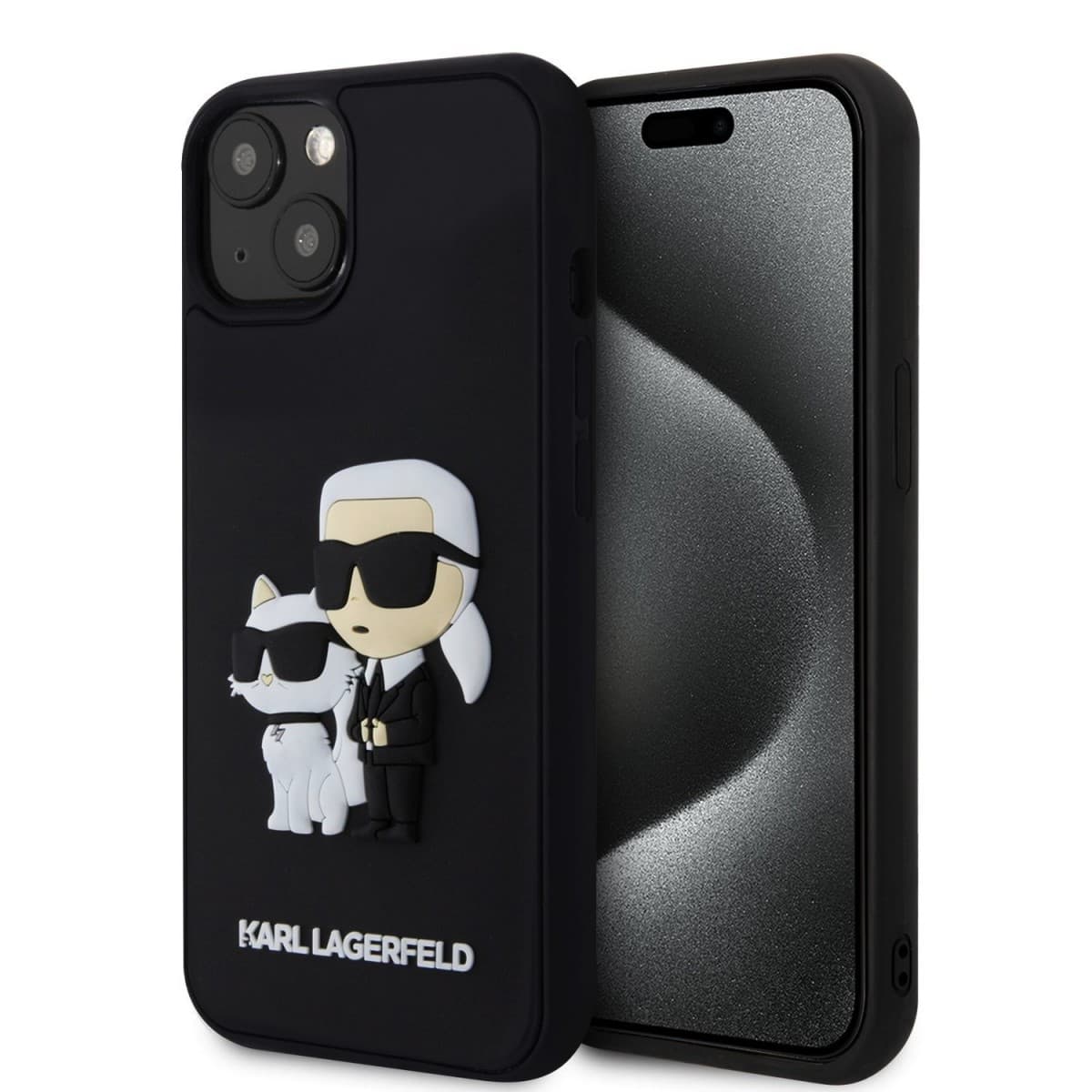 Karl Lagerfeld 3D Rubber Karl and Choupette Zadní Kryt pro iPhone 13 Black - náhled 1
