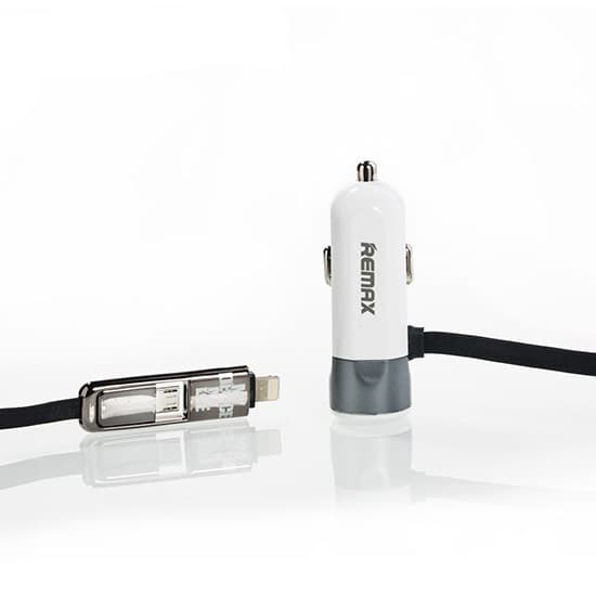 Nabíječka do auta REMAX RCC-102 2v1 vč. microUSB a Lightning datového kabelu stříbrná - náhled 1
