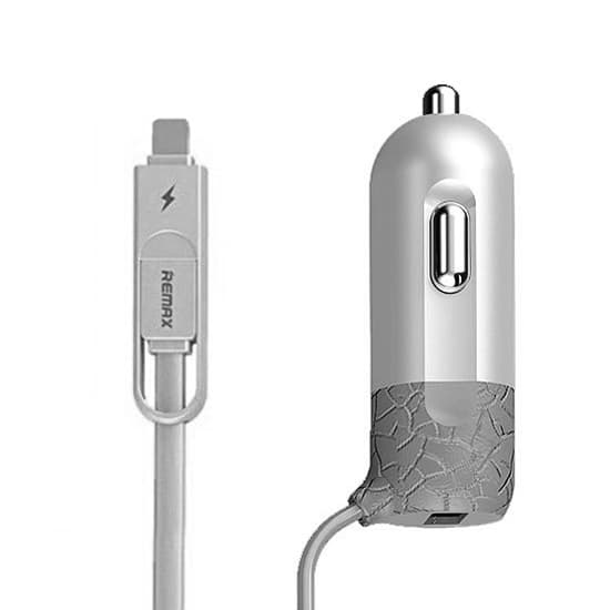 Nabíječka do auta REMAX RCC-103 2v1 vč. microUSB a Lightning datového kabelu 3.4A stříbrná - náhled 1