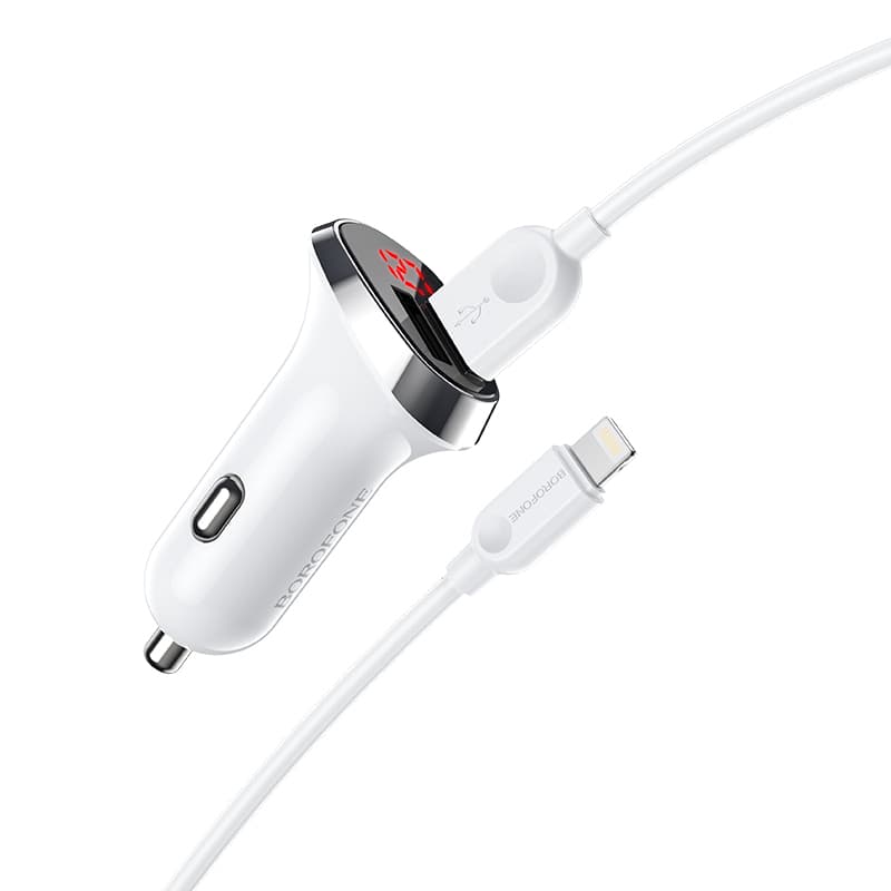 Nabíječka do auta Borofone BZ15 vč. Lightning kabelu Dual 2.4A bílá - náhled 1