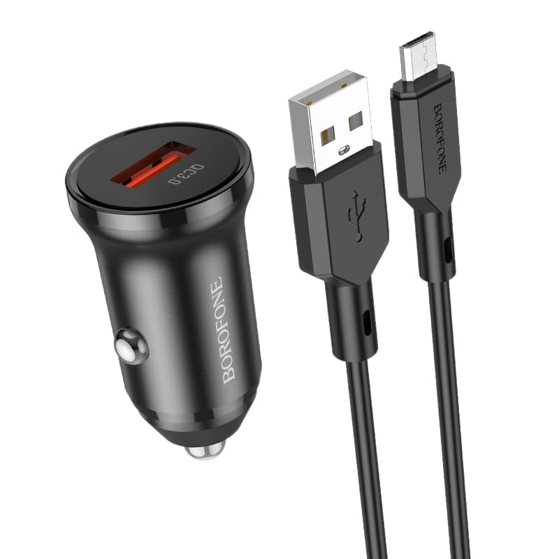 Rychlonabíječka do auta Borofone BZ18 vč. microUSB datového kabelu 18W černá - náhled 1