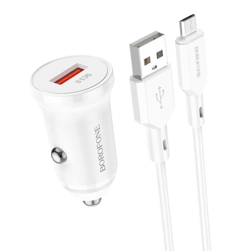 Rychlonabíječka do auta Borofone BZ18 vč. microUSB datového kabelu 18W bílá - náhled 1