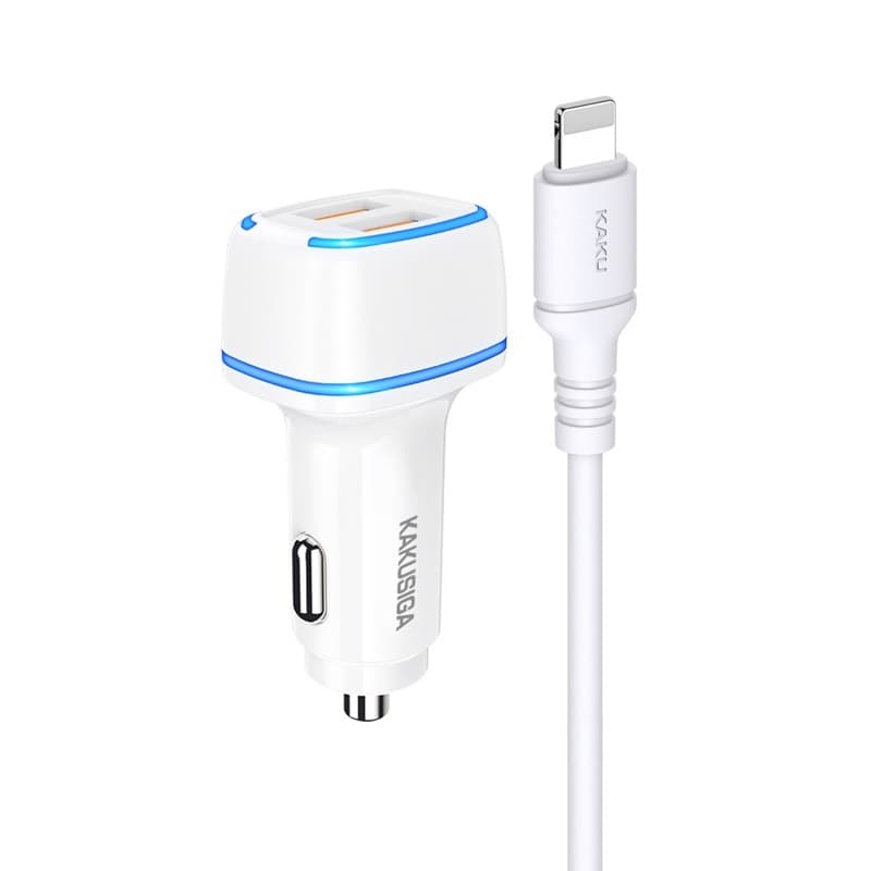 Nabíječka do auta KAKU KSC-528 vč. Lightning datového kabelu Dual bílá - náhled 1