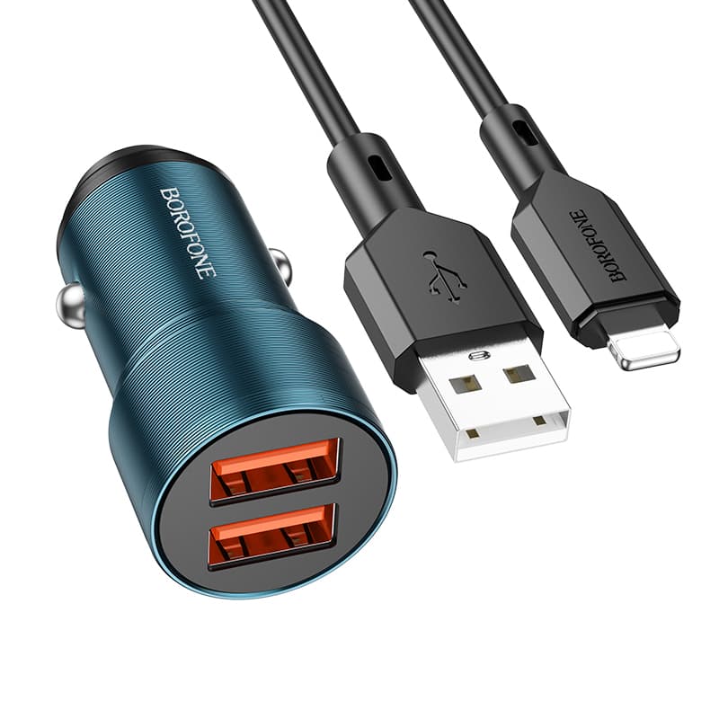 Nabíječka do auta Borofone BZ19 vč. Lightning kabelu Dual 12W modrá - náhled 1