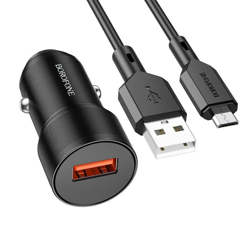 Rychlonabíječka do auta Borofone BZ19A vč. microUSB datového kabelu 18W černá - náhled 1
