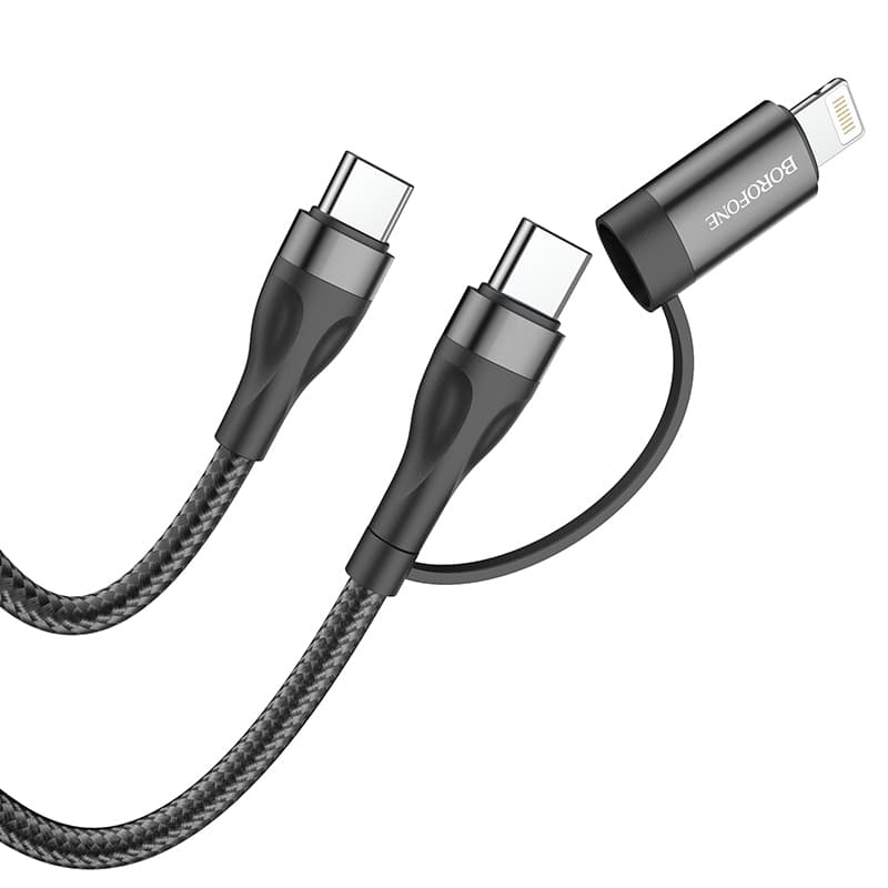 Kabel Borofone BX61 Source 2 v 1 - Type C na Type C + Lightning - PD 20W/60W 3A 1 metr černý - náhled 1
