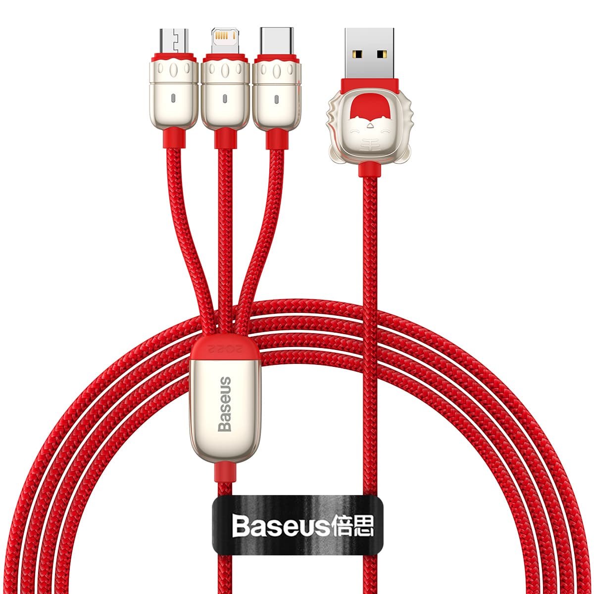 Kabel Baseus Year of the Tiger 3 in 1 - USB na Type C, Lightning, Micro USB - 3,5A 1,2 metru (CASX010009) červený - náhled 1