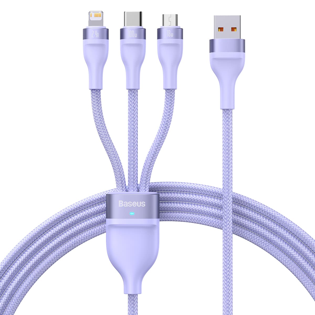 Kabel Baseus Flash Series II 3 v 1 - USB na Type C, Lightning, Micro USB - 100W 6A 1,2 metru (CASS030005) fialový - náhled 1
