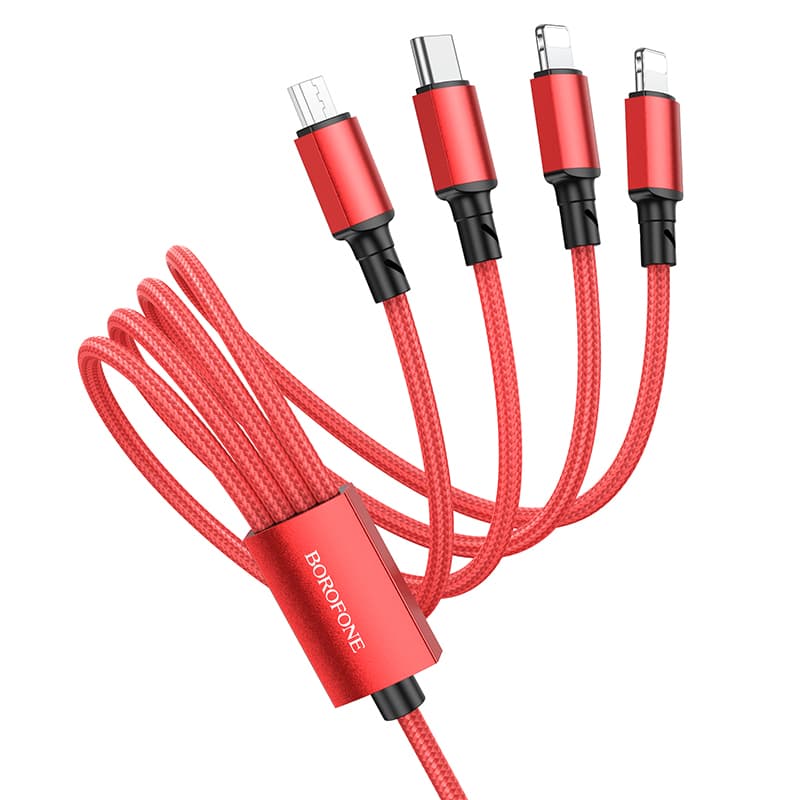 Borofone kabel BX72 4 v 1 - USB na Type C, Micro USB, 2xLightning - 2A 1 metr červený - náhled 1