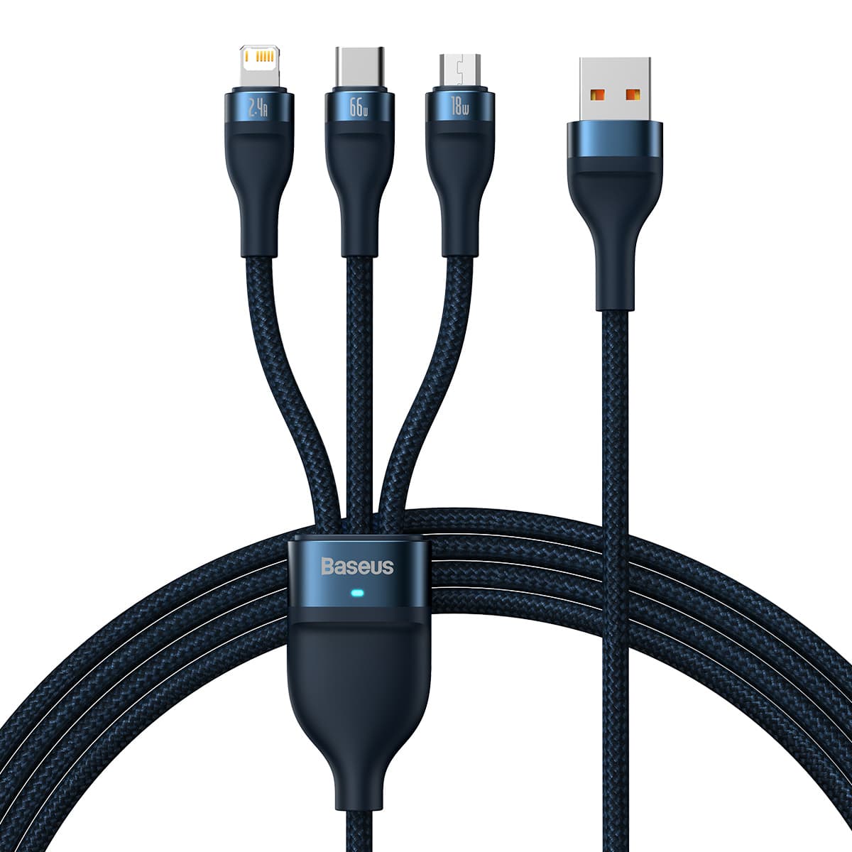 Kabel Baseus Flash Series II 3 v 1 - USB Type C, Lightning, Micro USB - 66W 6A 1,2 metru (CASS040003) modrý - náhled 1