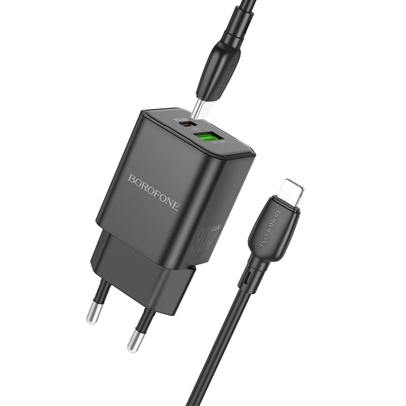 Rychlonabíječka Borofone BN14 vč. datového kabelu Lightning Dual 30W černá - náhled 1
