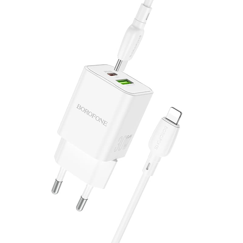 Rychlonabíječka Borofone BN14 vč. datového kabelu Lightning Dual 30W bílá - náhled 1
