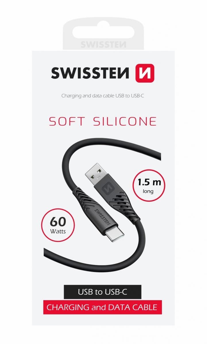 Datový kabel swissten soft silicone usb / usb-c 1,5 m 60w černý - náhled 1