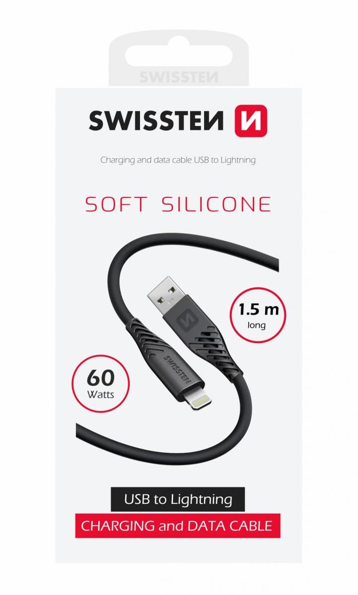 Datový kabel swissten soft silicone usb / lightning 1,5 m 60w černý - náhled 1