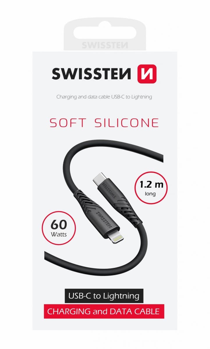 Datový kabel swissten soft silicone usb-c / lightning 1,2 m 60w černý - náhled 1