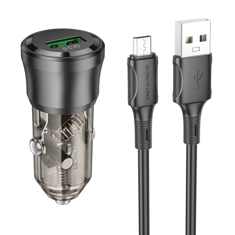Rychlonabíječka do auta Borofone BZ23 vč. datového kabelu micro-USB 18W černá - náhled 1