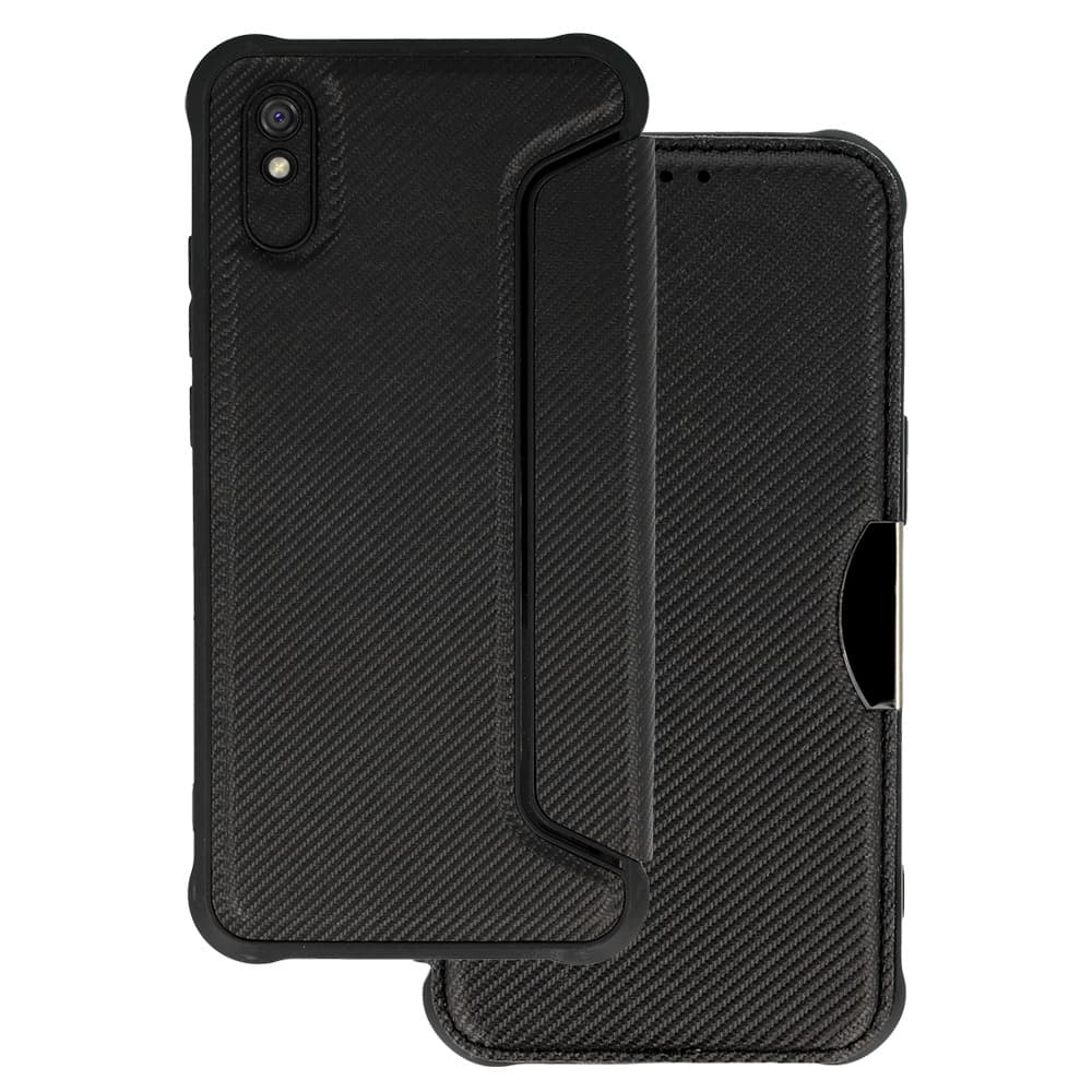 Knížkové pouzdro TopQ Razor Carbon pro Xiaomi Redmi 9A černé - náhled 1
