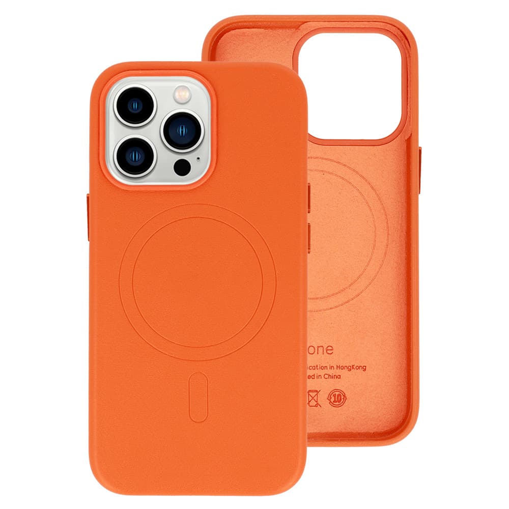 Zadní kryt MagSafe Leather pro Iphone 15 Plus Orange - náhled 1