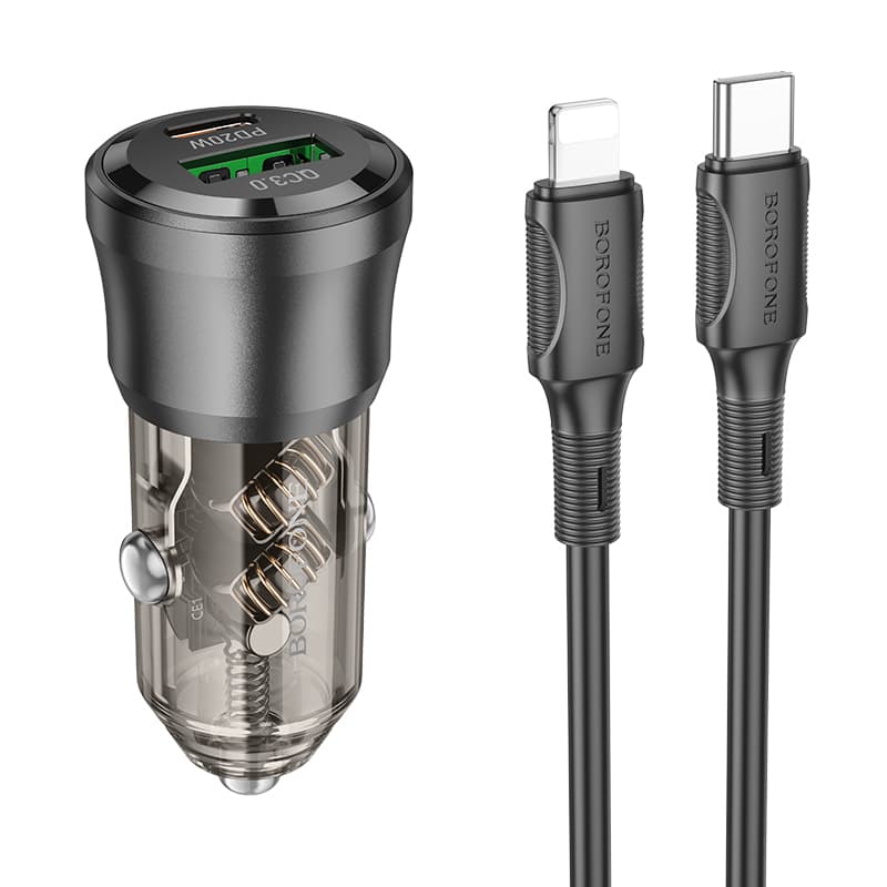 Rychlonabíječka do auta Borofone BZ25 vč. datového kabelu Lightning 38W Dual černá - náhled 1