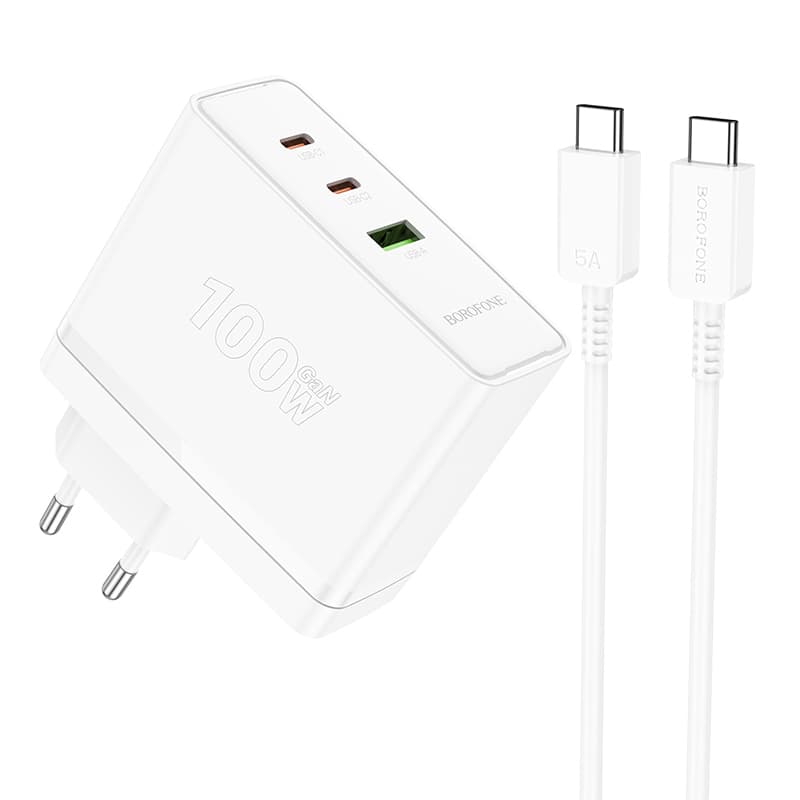 Rychlonabíječka Borofone BN11 včetně USB-C datového kabelu 100W bílá - náhled 1