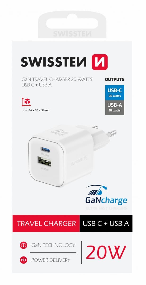 Adaptér Swissten s funkcí rychlonabíjení Dual 20W bílý - náhled 1