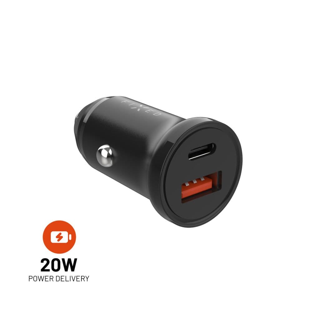 Autonabíječka FIXED s USB-C a USB výstupem a podporou PD, 20W, černá - náhled 1