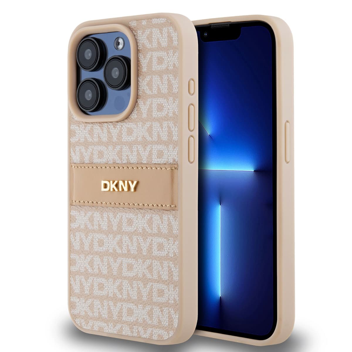 Zadní Kryt DKNY PU Leather Repeat Pattern Tonal Stripe na iPhone 15 Pro Pink - náhled 1