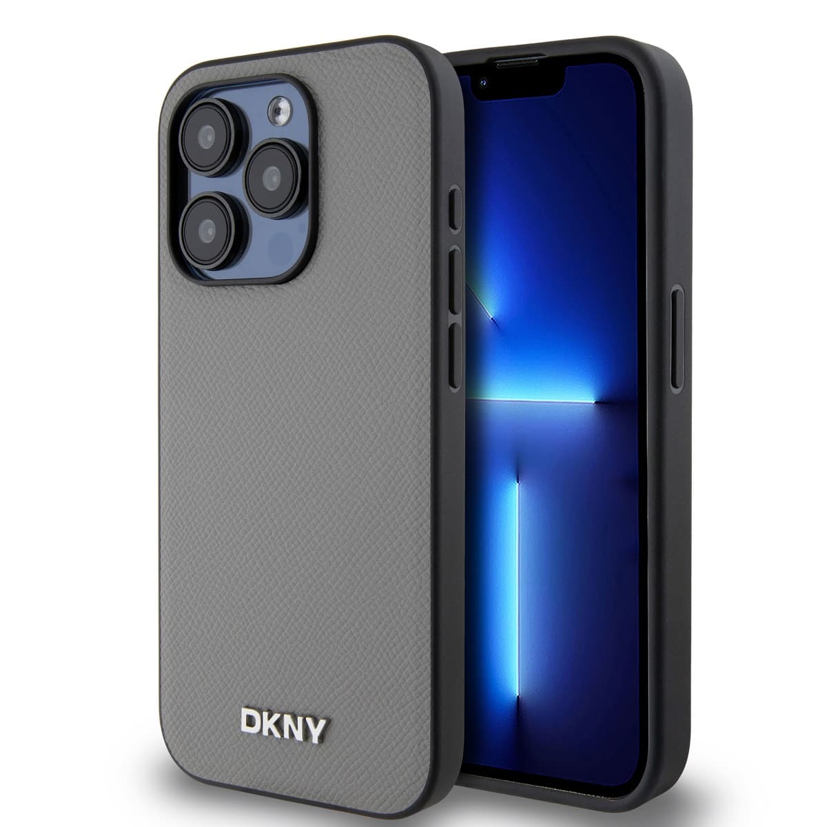 Zadní Kryt DKNY PU Leather Silver Metal Logo Magsafe pro iPhone 15 Pro Grey - náhled 1
