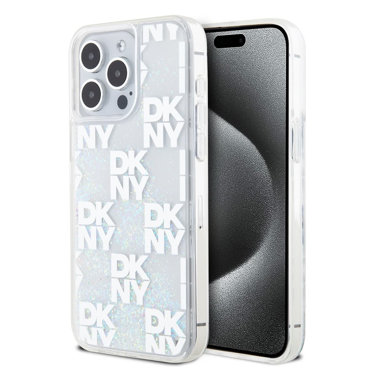 Zadní Kryt DKNY Liquid Glitter Checkered Pattern na iPhone 15 Pro Max Transparent - náhled 1
