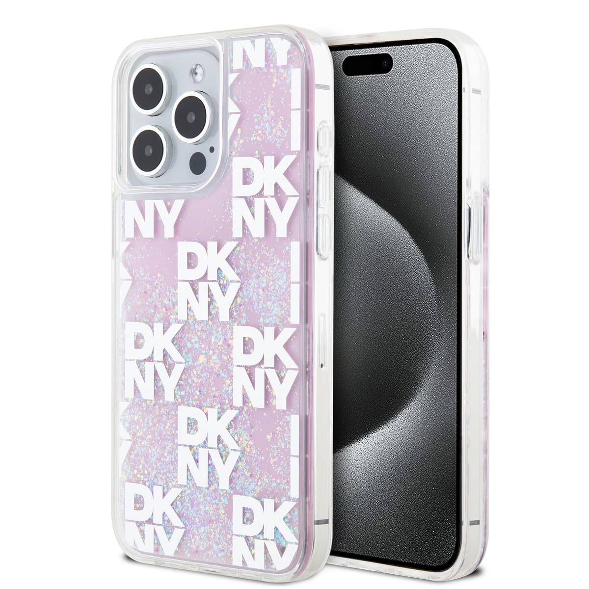 Zadní Kryt DKNY Liquid Glitter Checkered Pattern na iPhone 15 Pro Max Pink - náhled 1