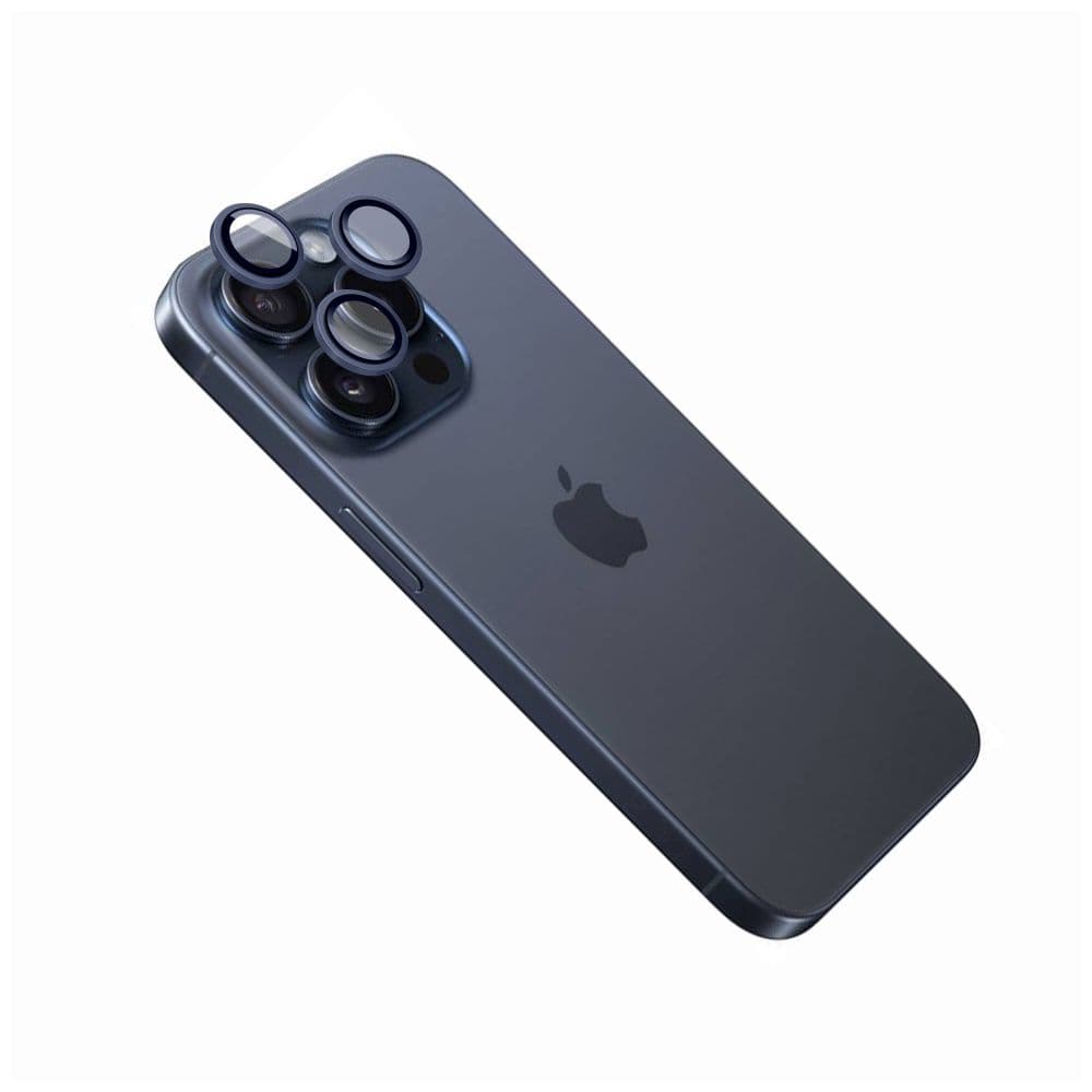 Ochranná skla čoček fotoaparátů FIXED Camera Glass pro Apple iPhone 15 Pro/15 Pro Max, tmavě modrá - náhled 1