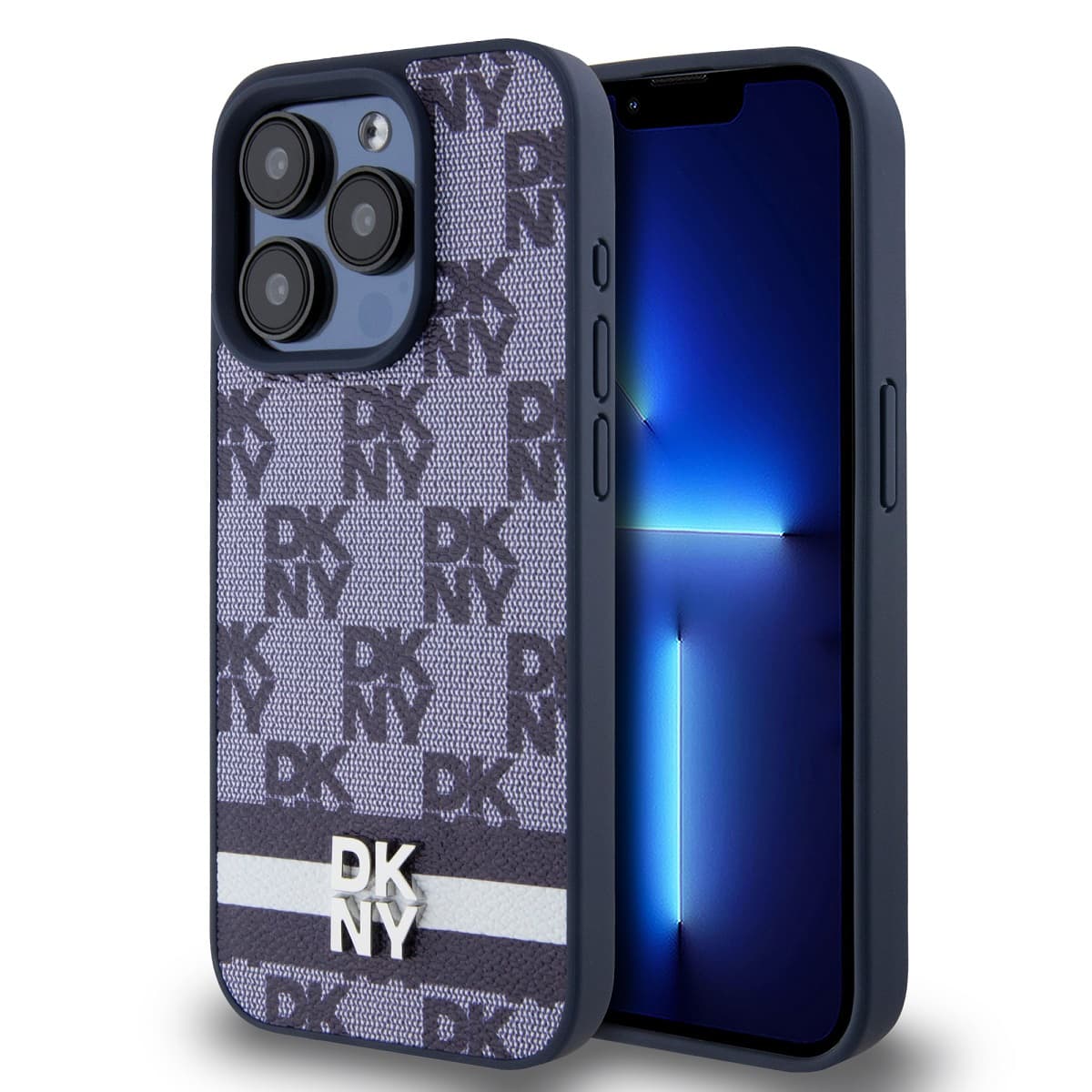 Zadní Kryt DKNY PU Leather Checkered Pattern and Stripe pro iPhone 15 Pro Max modrý - náhled 1