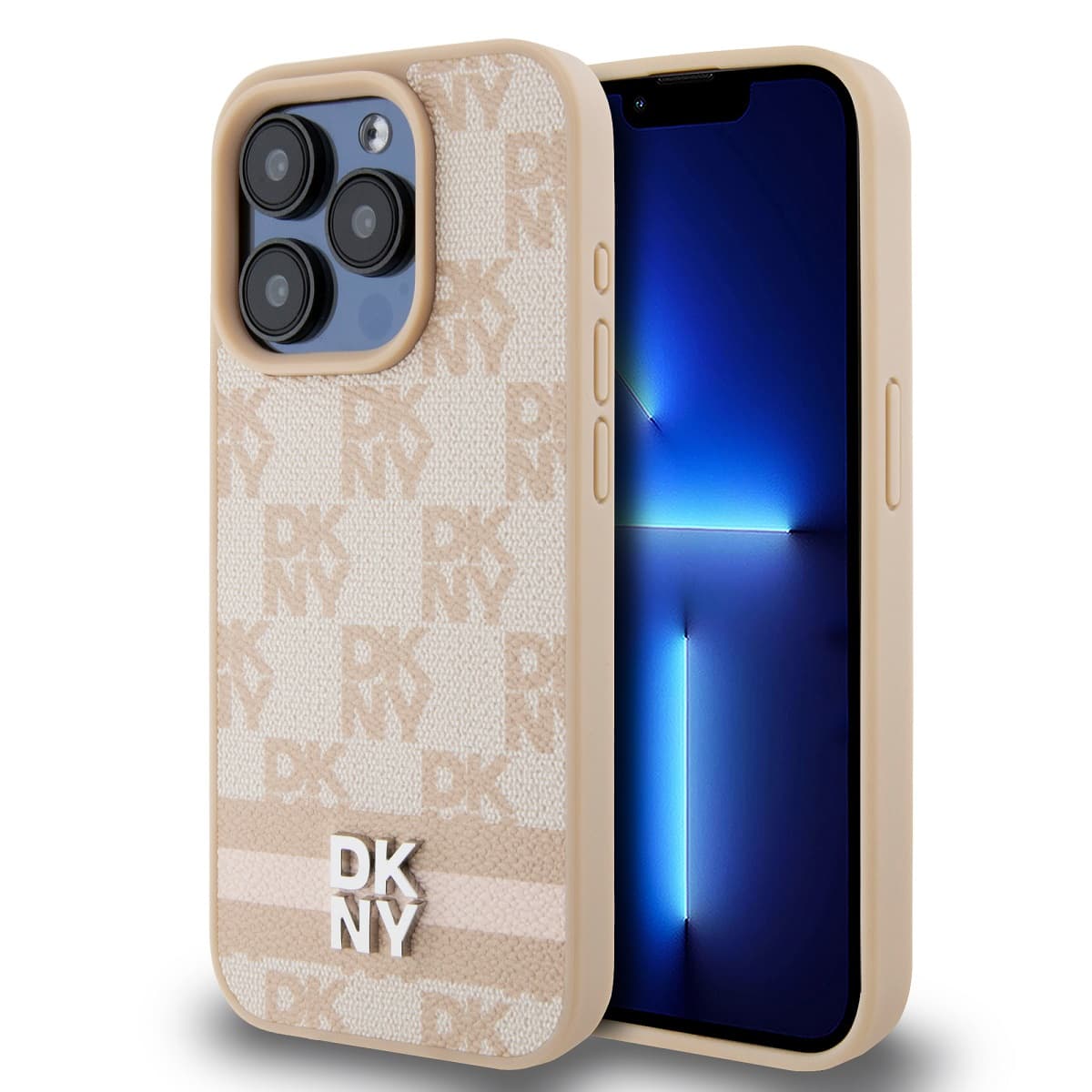 Zadní Kryt DKNY PU Leather Checkered Pattern and Stripe pro iPhone 15 Pro Max růžový - náhled 1
