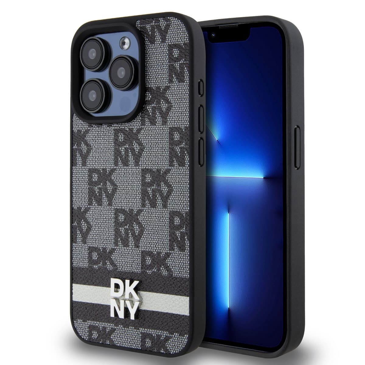 Zadní Kryt DKNY PU Leather Checkered Pattern and Stripe pro iPhone 14 Pro Max černý - náhled 1