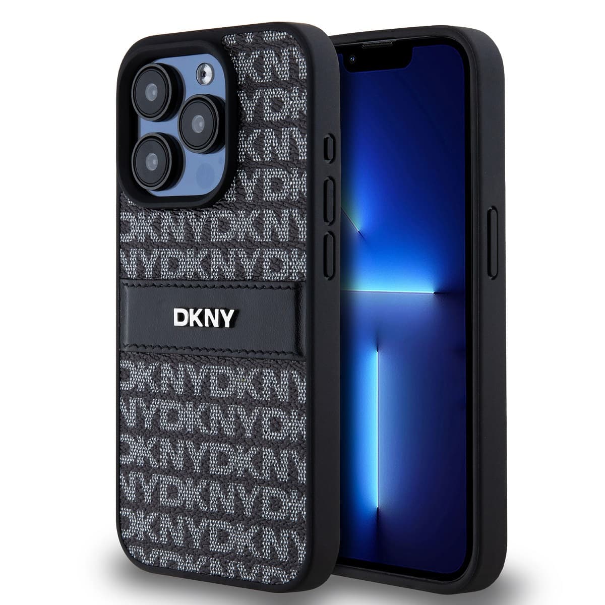 Zadní Kryt DKNY PU Leather Repeat Pattern Tonal Stripe na iPhone 14 Pro Black - náhled 1