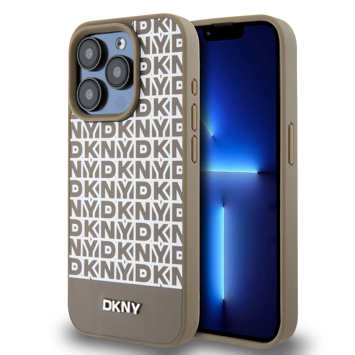 Zadní Kryt DKNY PU Leather Repeat Pattern Bottom Stripe pro iPhone 14 Pro hnědý - náhled 1