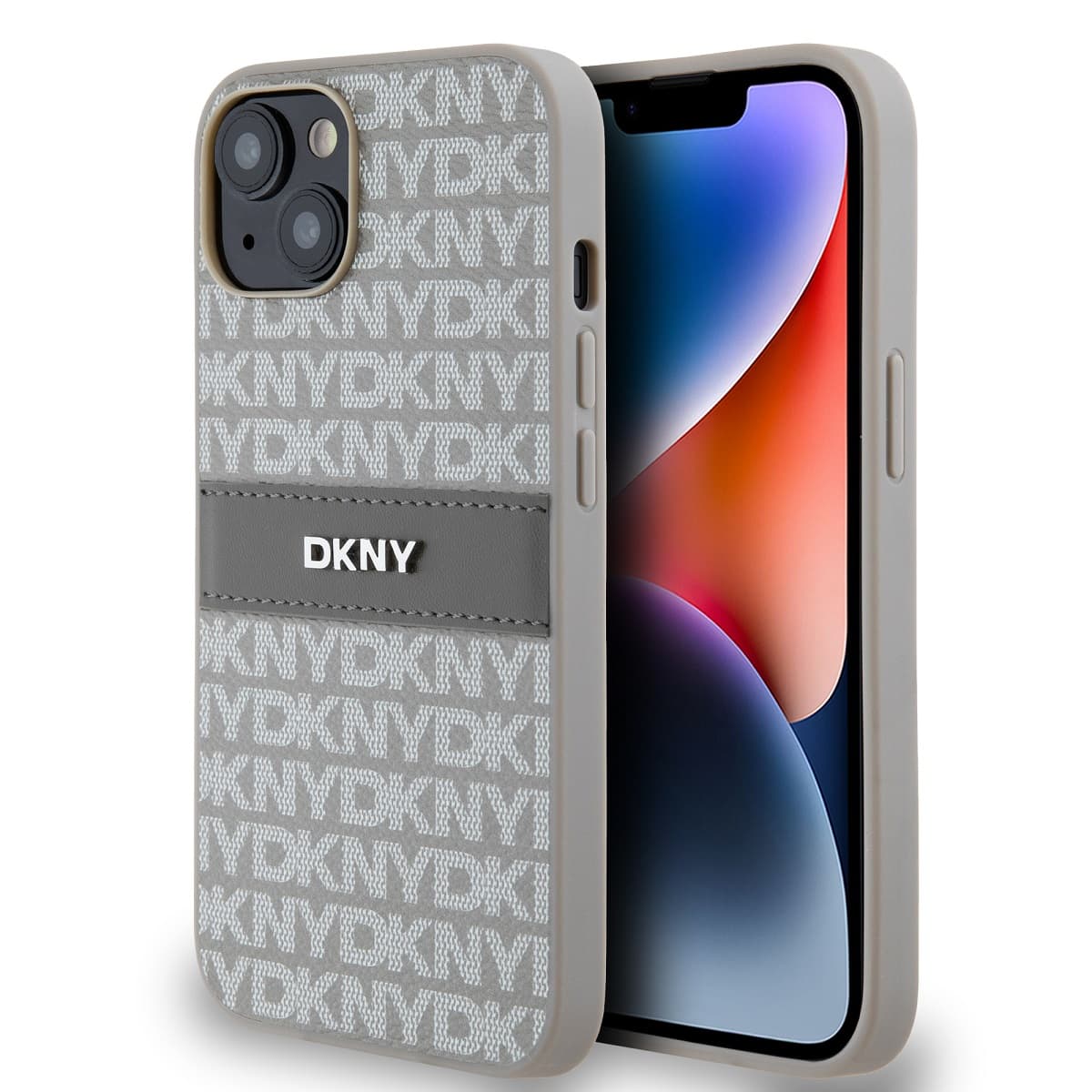 Zadní Kryt DKNY PU Leather Repeat Pattern Tonal Stripe na iPhone 14 Beige - náhled 1