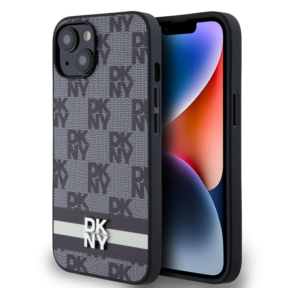 Zadní Kryt DKNY PU Leather Checkered Pattern and Stripe na iPhone 14 Black - náhled 1