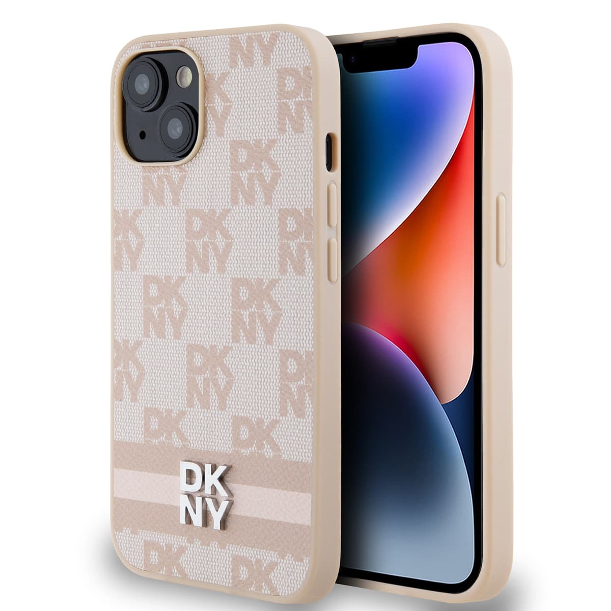 Zadní Kryt DKNY PU Leather Checkered Pattern and Stripe na iPhone 14 Pink - náhled 1