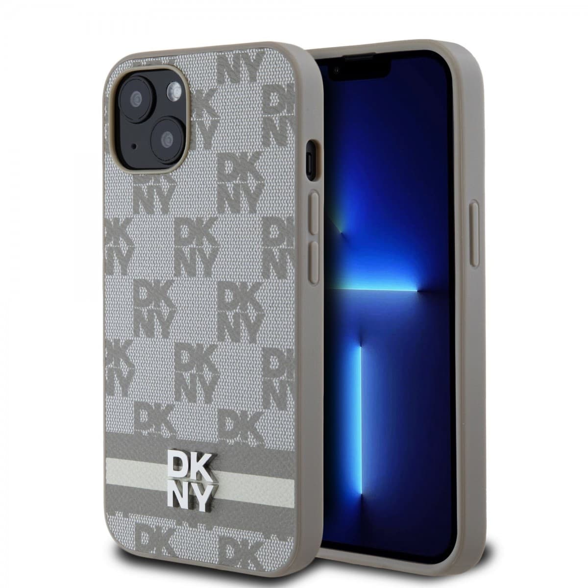 Zadní Kryt DKNY PU Leather Checkered Pattern and Stripe na iPhone 13 Beige - náhled 1