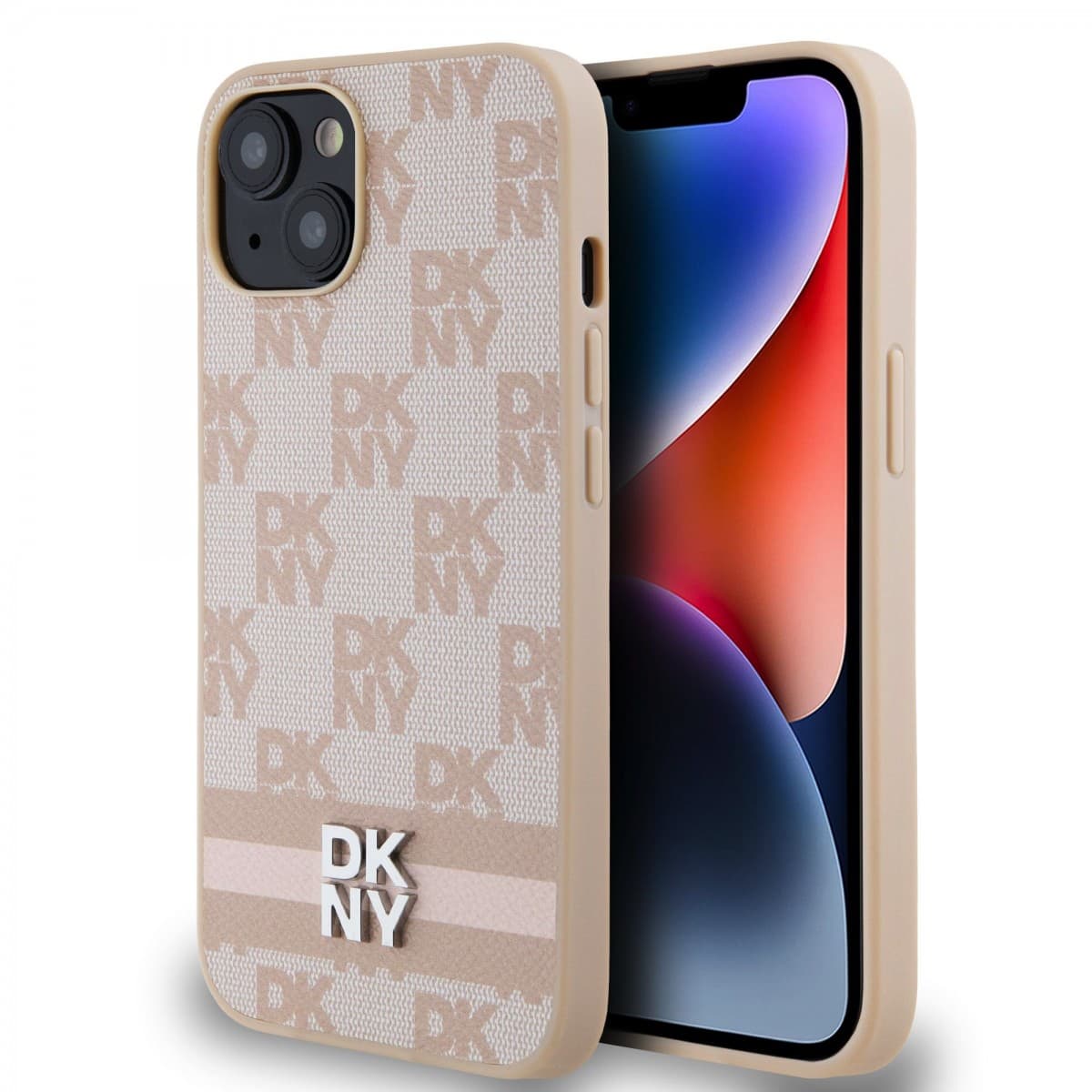 Zadní Kryt DKNY PU Leather Checkered Pattern and Stripe na iPhone 13 Pink - náhled 1