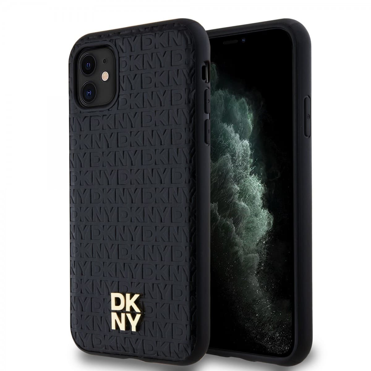 Zadní Kryt DKNY PU Leather Repeat Pattern Stack Logo Magsafe pro iPhone 11 černý - náhled 1