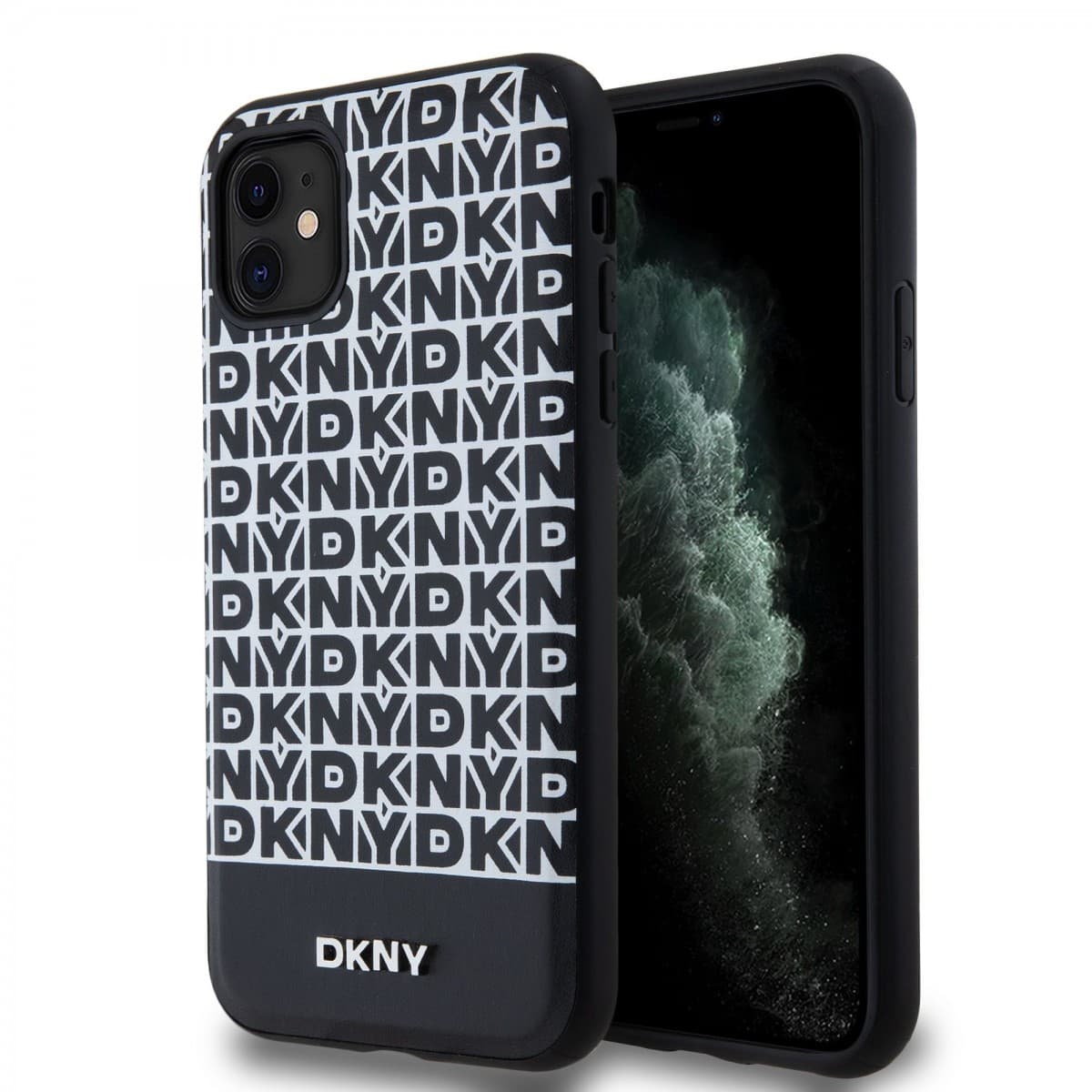 Zadní Kryt DKNY PU Leather Repeat Pattern Bottom Stripe MagSafe pro iPhone 11 černý - náhled 1