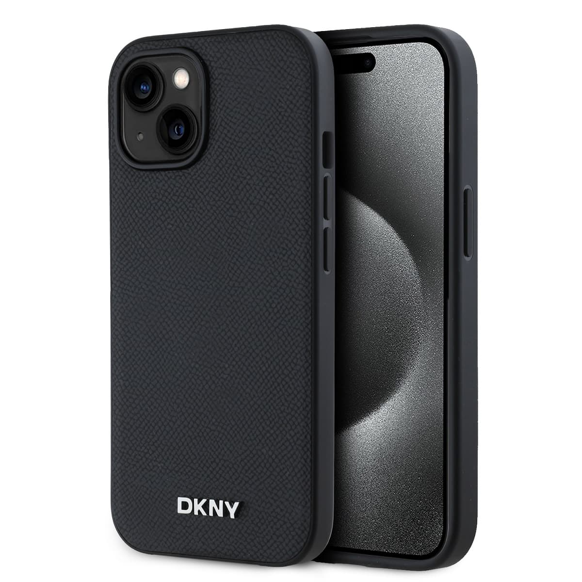 Zadní Kryt DKNY PU Leather Silver Metal Logo Magsafe pro iPhone 14 černý - náhled 1