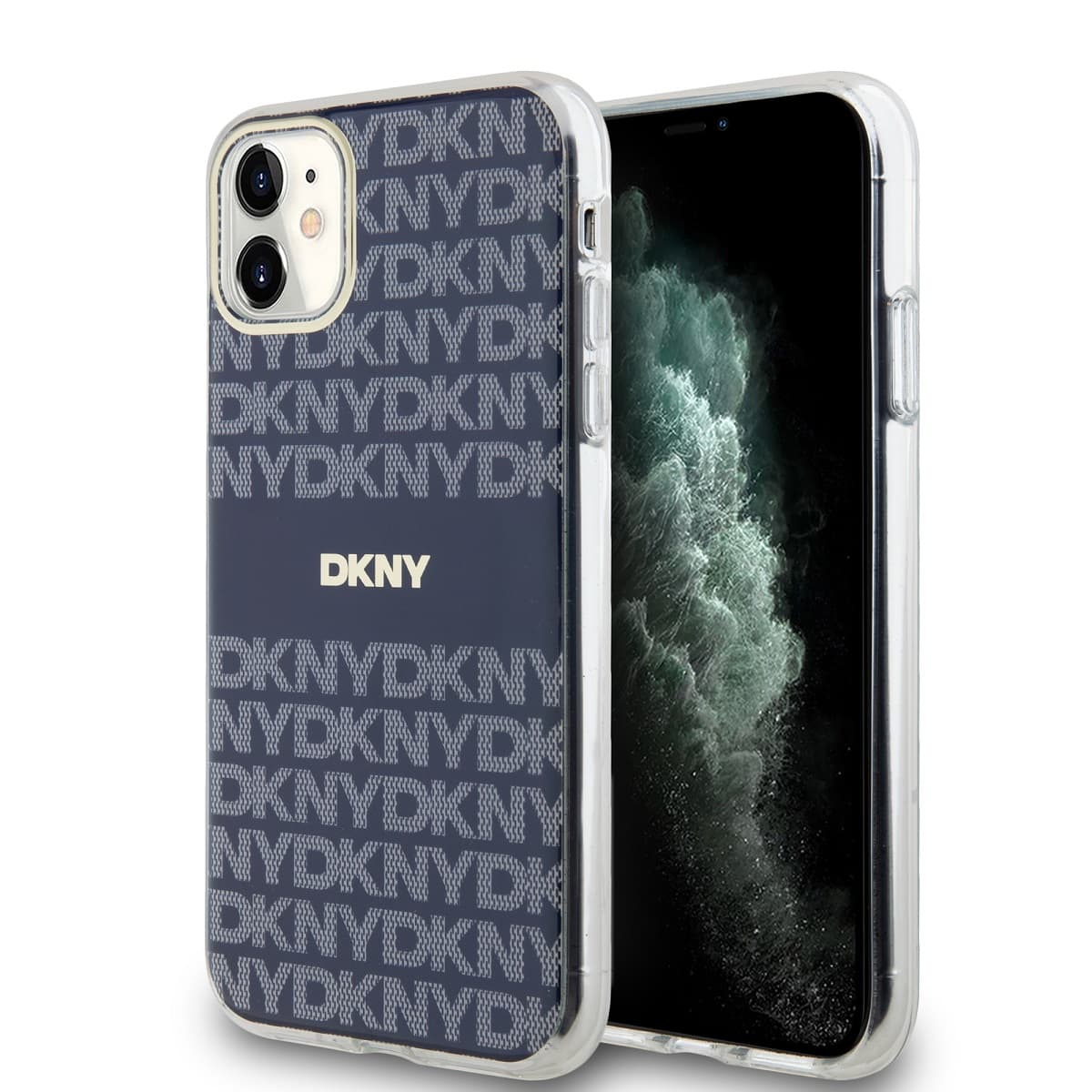 Zadní Kryt DKNY PC/TPU Repeat Pattern Tonal Stripe Magsafe pro iPhone 11 modrý - náhled 1