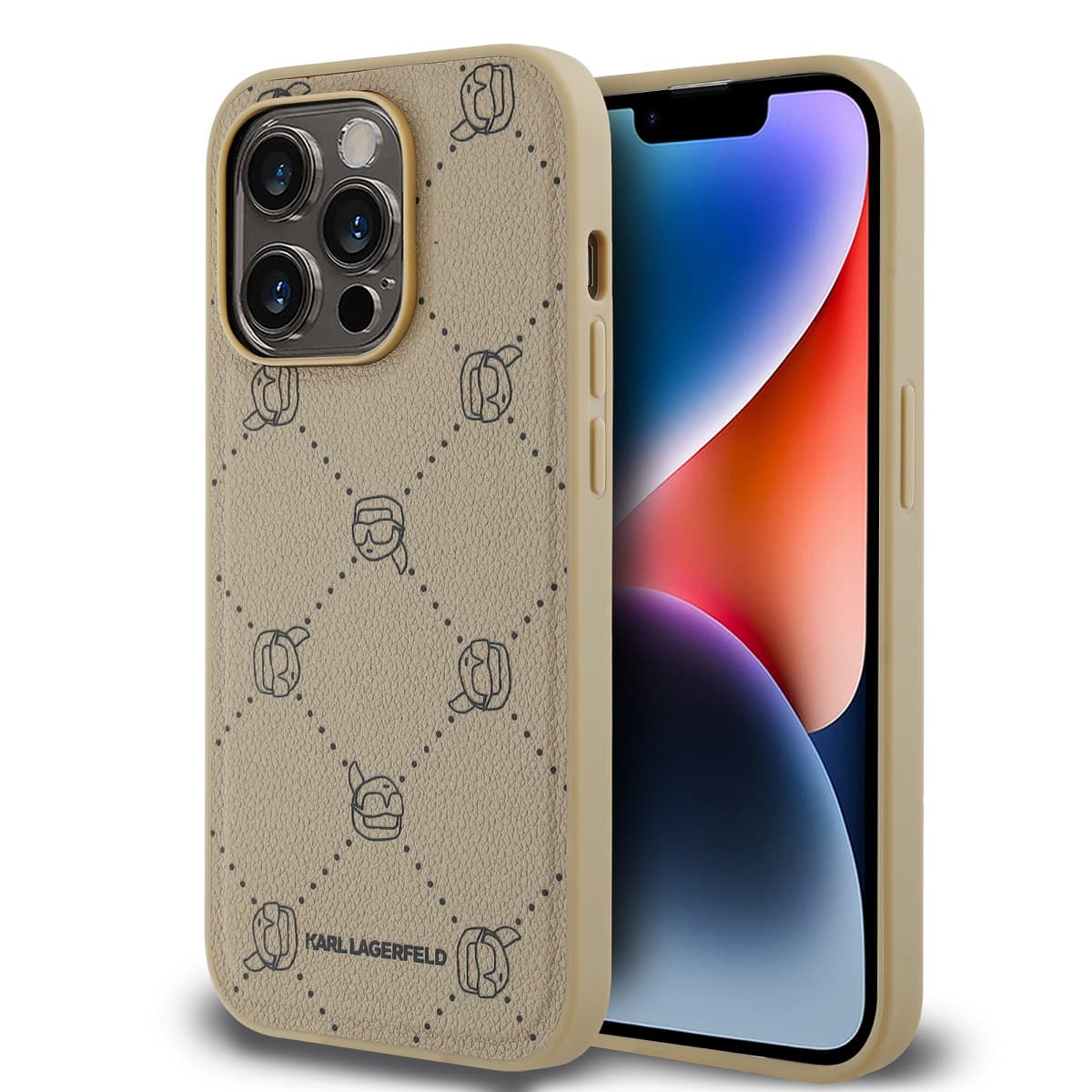Karl Lagerfeld PU Karl Heads Pattern Magsafe Zadní Kryt pro iPhone 14 Pro Max Beige - náhled 1