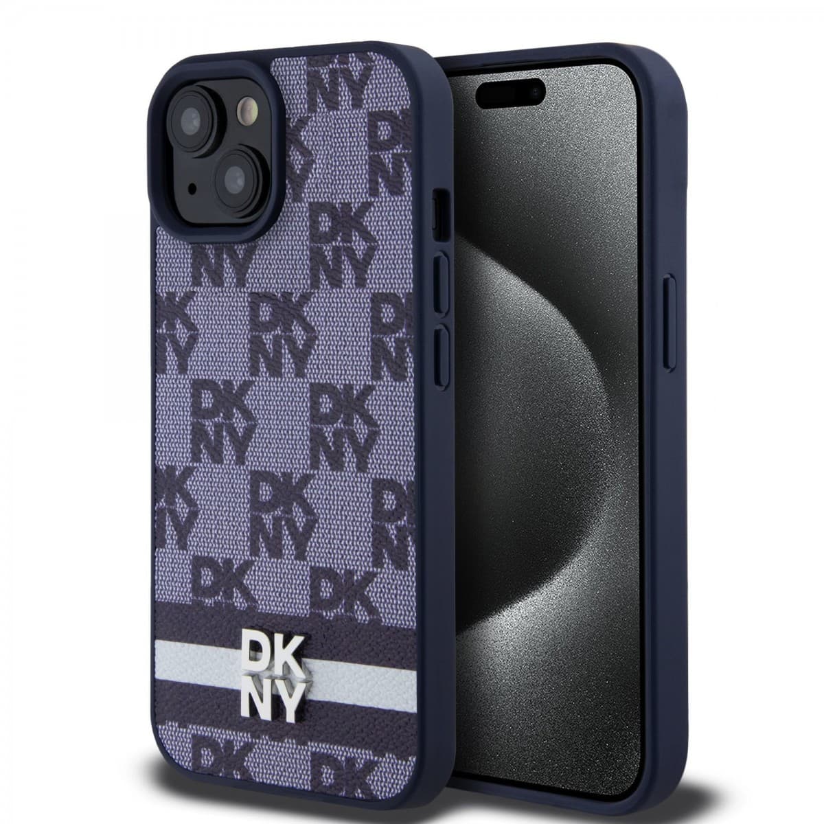 Zadní Kryt DKNY PU Leather Checkered Pattern and Stripe pro iPhone 15 modrý - náhled 1