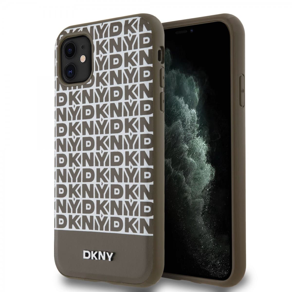Zadní Kryt DKNY PC/TPU Repeat Pattern Tonal Stripe Magsafe pro iPhone 11 hnědý - náhled 1